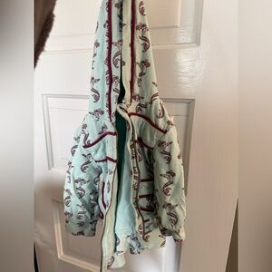 kate quinn Light blue/teal Hooded Jacket with Maroon Mermaid Print